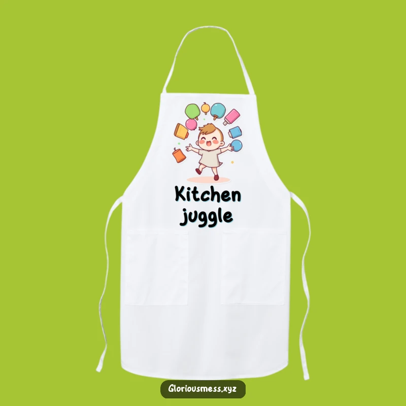 Funny Juggler Apron: Wobbly Character Fumbling Colorful Objects Kitchen Wear