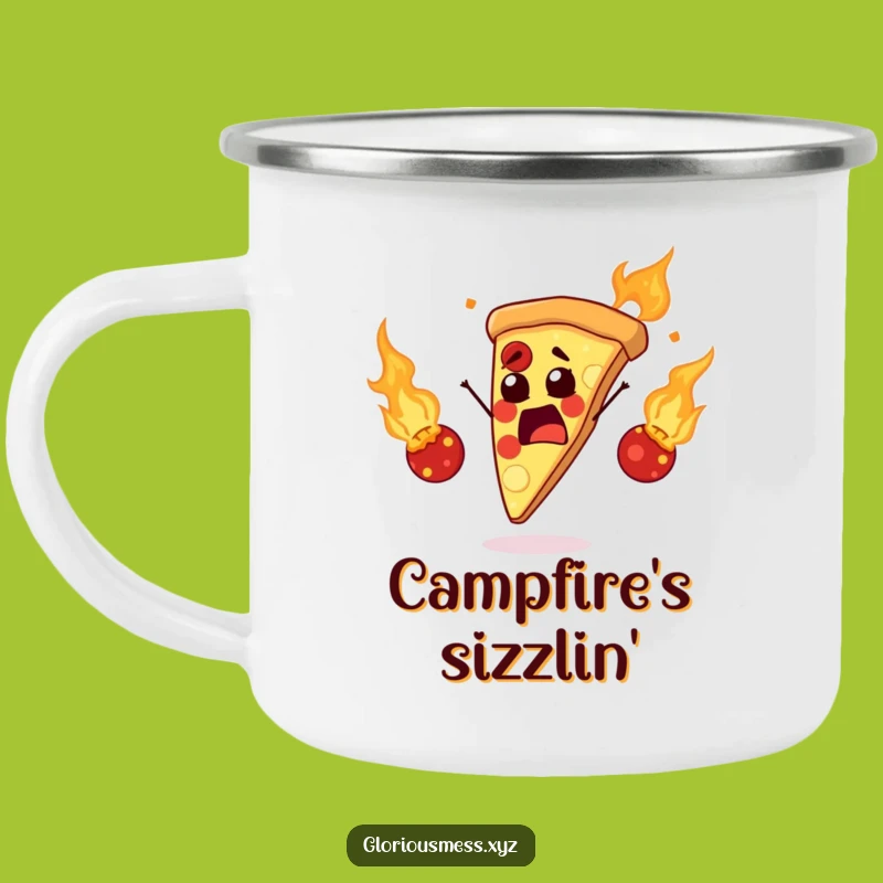 Funny Pizza Slice Camping Mug: Campfire Comfort with Hilarious, Flaming Bites