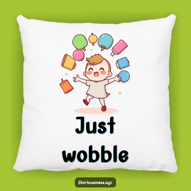 Funny Juggler Pillow: Wobbly Character Fumbling Colorful Objects Accent