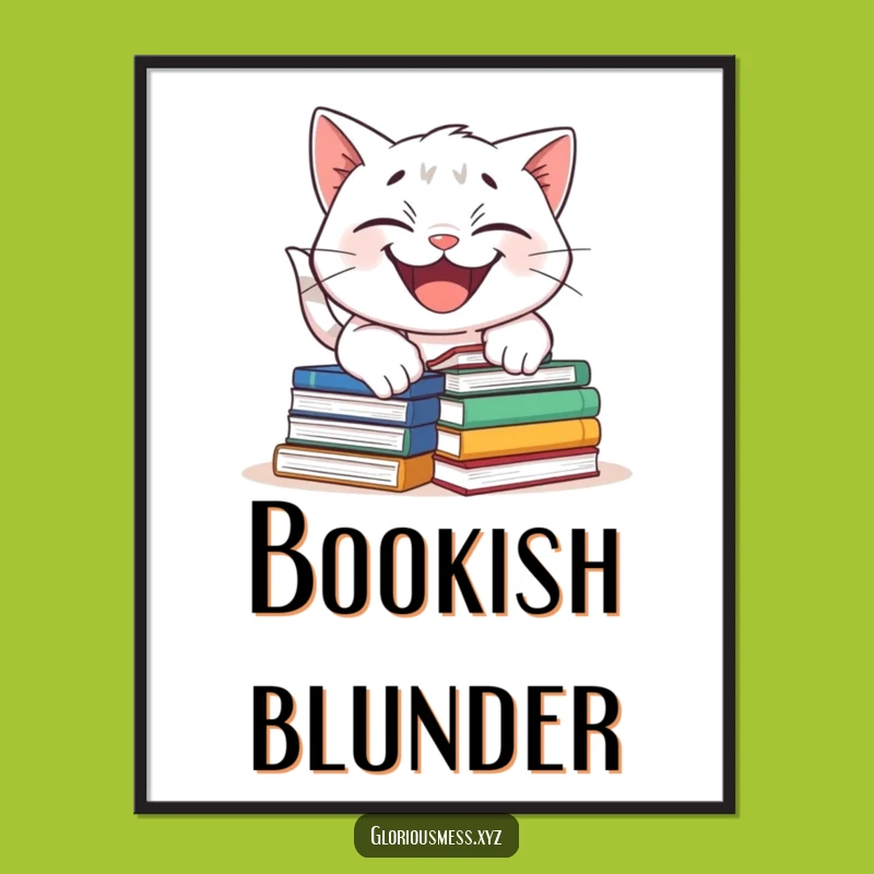 Funny Cat Tripping Digital Art: Bookish Character Print - Instant Funny Gift!