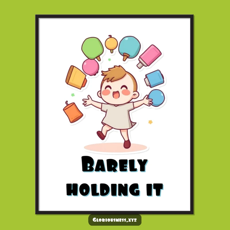 Funny Juggler Digital Art: Wobbly Character Fumbling Colorful Objects Print