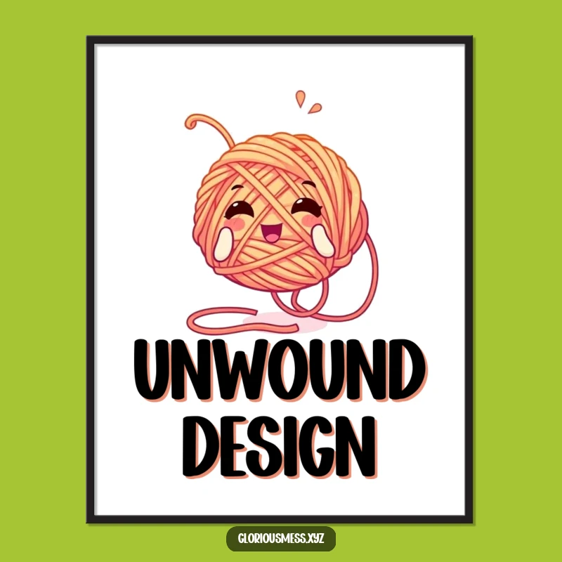 Funny Yarn Ball Digital Art: Tangled Character Print - Instant Funny Gift!