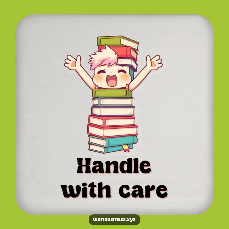 Funny Bookworm Coaster: Character Balances Tower - Protect Surfaces!