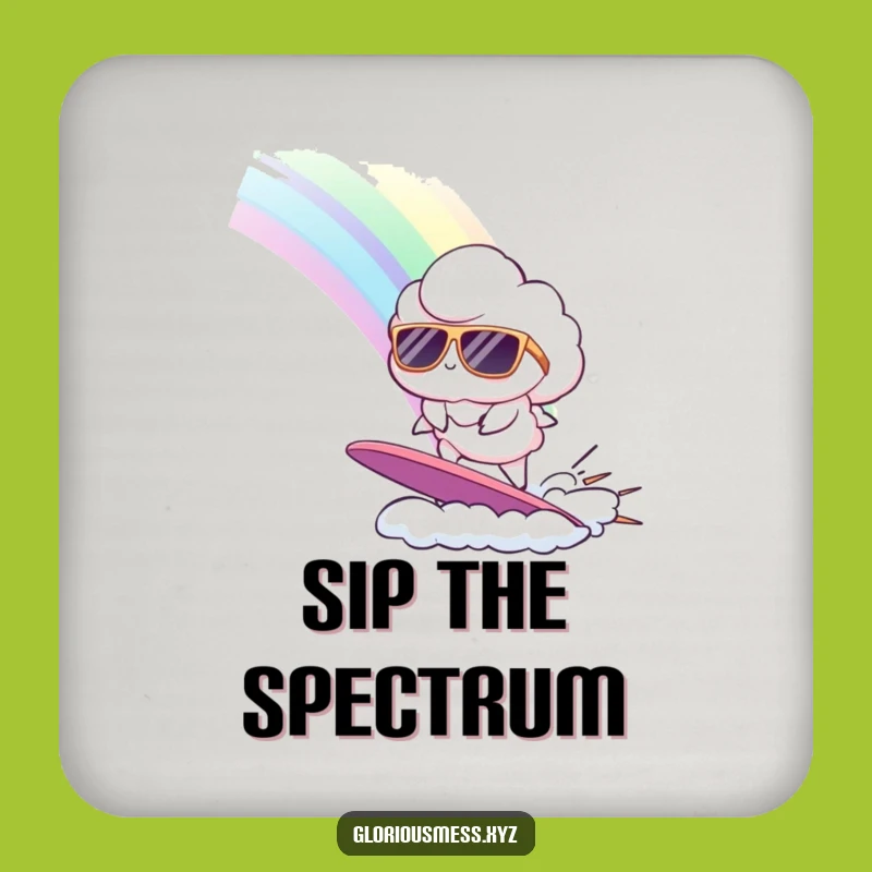 Funny Cloud Surfing Rainbow Coaster Set: Protect Surfaces with Hilarious Art