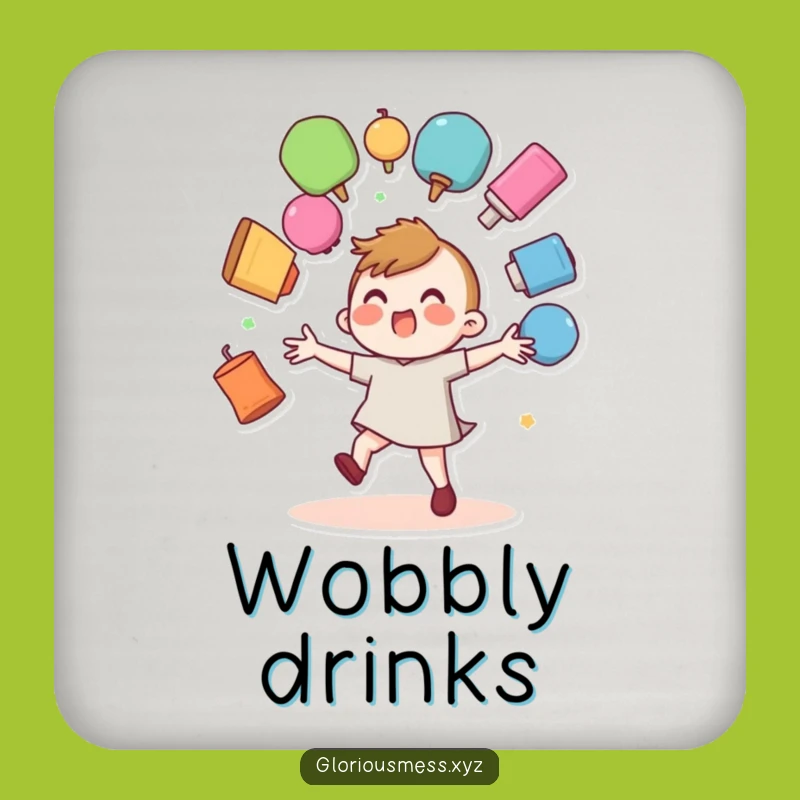 Funny Juggler Coasters: Wobbly Characters Fumbling Colorful Objects Set