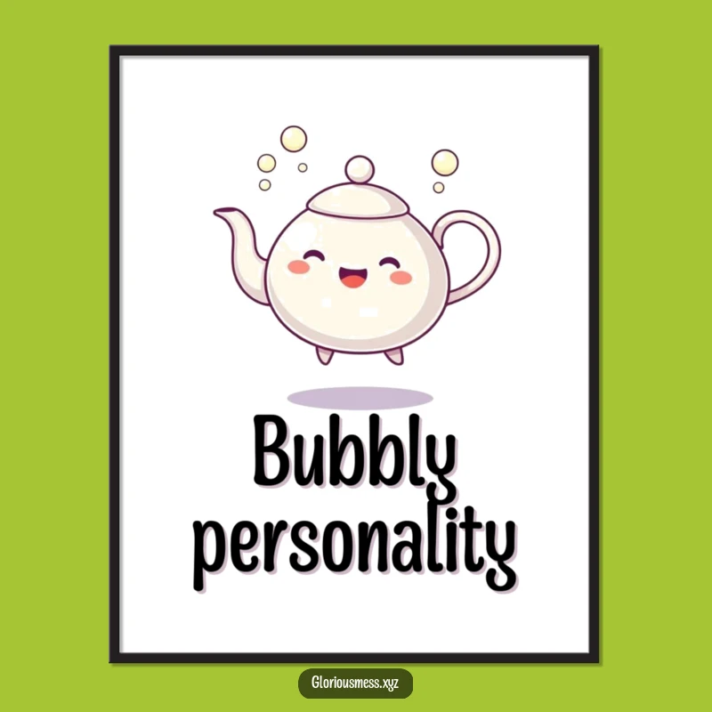 Funny Dancing Teapot Poster: Bubble Character Art - Cheerful Funny Gift!