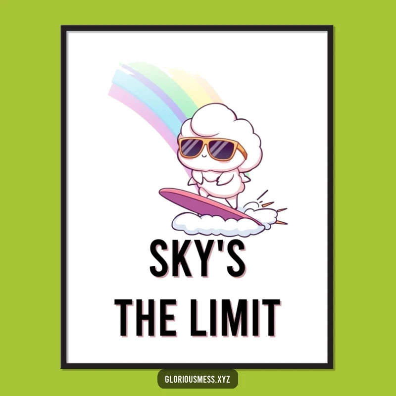 Funny Cloud Surfing Rainbow Poster: Vibrant, Hilarious Wall Art for Your Space