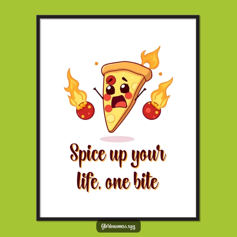 Funny Free Printable Wall Art: Pizza Fire Juggling, Quirky Downloadable Decor Gift