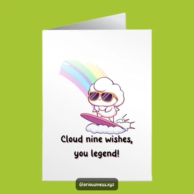Free Printable Birthday Card: Funny Cloud Surfing Rainbow, Downloadable Fun Gift