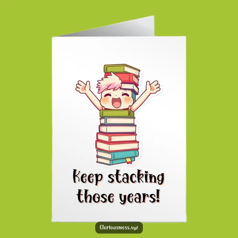 Funny Free Printable Birthday Card: Book Tower Balance Fail Downloadable Gift