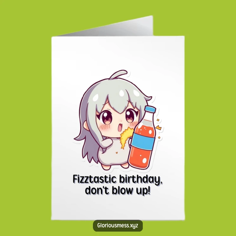 Funny Free Printable Birthday Card: Exploding Soda Character Surprise Downloadable Gift