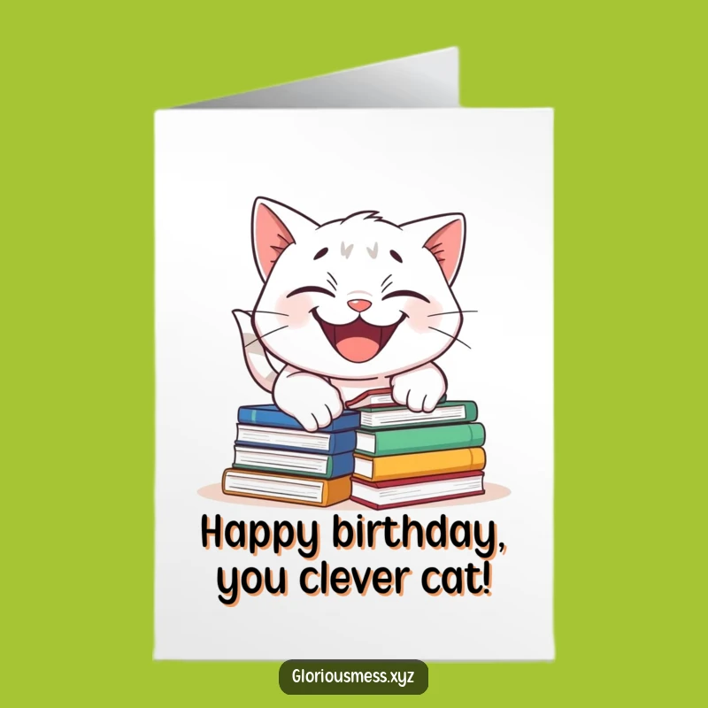 Free Printable Birthday Card: Cat Tripping Books Funny Downloadable Gift