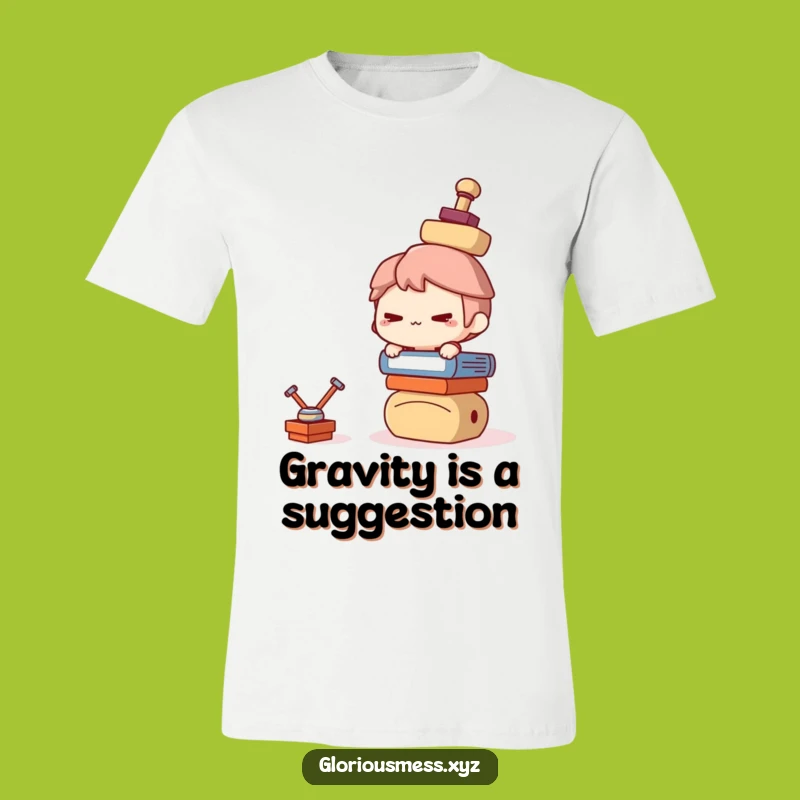 Funny Balancing Act T-Shirt: Mischievous Character's Hilarious Struggle, Ideal Funny Gift!
