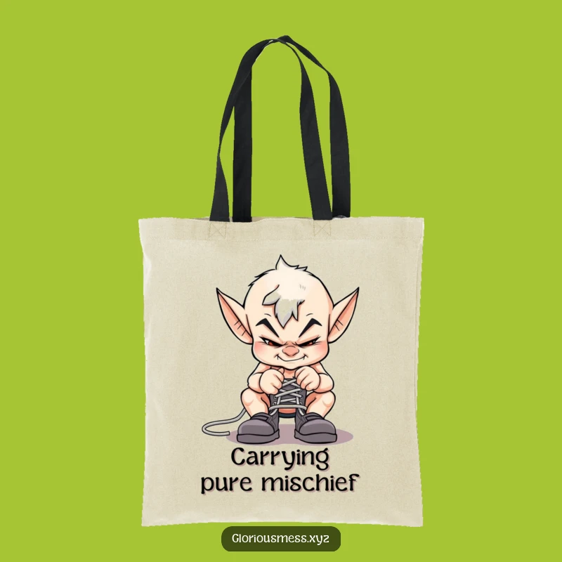 Carry Your Chaos: Funny Mischievous Imp Shoelace Tote Bag