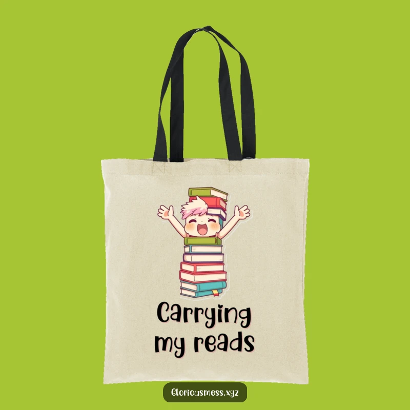 Funny Book Lover's Tote Bag: Character Balances Tower - Carry Your Reads in Style!