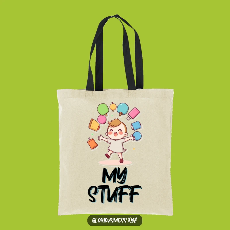 Funny Juggler Tote Bag: Wobbly Character Fumbling Colorful Objects